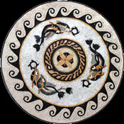 MD155 swimming dolphins mosaic with wave border