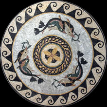 MD226 swimming dolphins mosaic with wave border