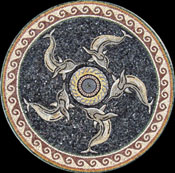 MD256 dolphins swimming in circle with wave border mosaic