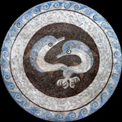 MD311 two dolphins with wave border mosaic