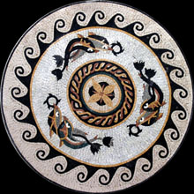 MD37 swimming dolphins mosaic with wave border