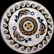 MD37 swimming dolphins mosaic with wave border