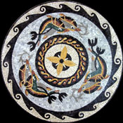 MD373 swimming dolphins mosaic with wave border