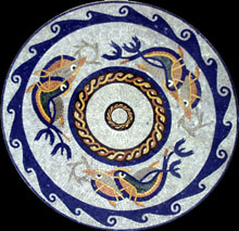 MD453 orange and blue navy swimming dolphins mosaic