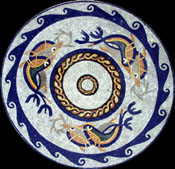 MD453 orange and blue navy swimming dolphins mosaic