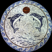 MD484 two dolphins playing with red ball medallion