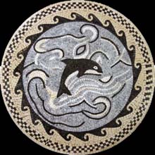 MD496 dolphin in sea medallion mosaic