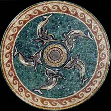 MD576 dolphins swimming in circle with wave border mosaic