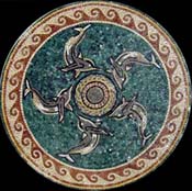 MD576 dolphins swimming in circle with wave border mosaic