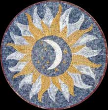 MD583 Moon and stars inside sun marble mosaic