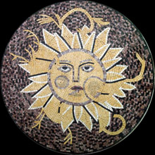 MD79 Sun face art mosaic on dark dotted background