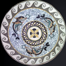 MD80 swimming dolphins mosaic with wave border