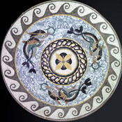 MD80 swimming dolphins mosaic with wave border