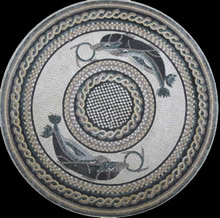 MD94 Elegant grey circular pattern with swimming dolphins