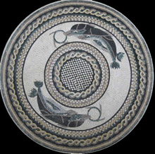 MD94 Elegant grey circular pattern with swimming dolphins