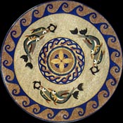 MD695 blue navy & gold swimming dolphins mosaic with wave border