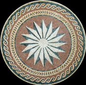 MD891 white star on brown background with wave border mosaic