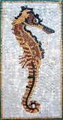 AN143 Gold & red sea horse mosaic