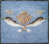 AN156 Dolphins and sea shell blue mosaic