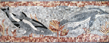AN222 Swimming dolphins with pink border mosaic