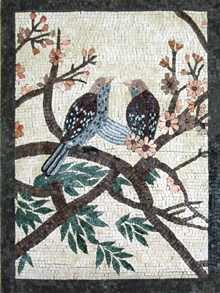 AN230 Two birds on colorful flower branches mosaic