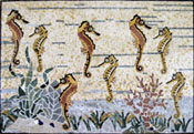 AN244 Gold sea horse group mosaic