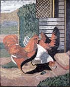 AN258 Roosters country landscape mosaic