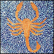 AN294 Orange scorpion on blue background mosaic