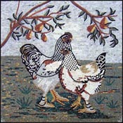 AN295 B&W roosters with fruit tree mosaic