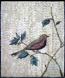 AN31 Bird on leaf branch marble mosaic