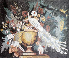 AN310 White peacock on flower vase mosaic