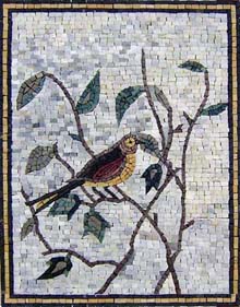 AN324 Bird on leaf branches marble mosaic