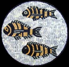 AN325 Circular black & gold fish marble mosaic