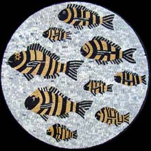 AN326 Circular black & gold fish marble mosaic