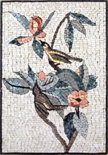 AN411 Beautiful pastel birds and flower branches mosaic