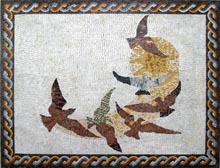 AN412 Flying birds and sun on white background mosaic