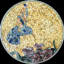 AN413 Blue bird and flowers on golden tile mosaic