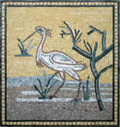 AN42 White stork on golden background mosaic