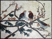 AN429 Birds on colorful flower branches mosaic