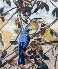 AN436 Yellow & blue birds on fruit branches mosaic