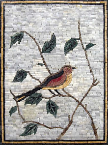 AN7 Colorful bird on leaf branches mosaic