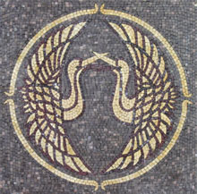 AN456 Artistic golden storks design on grey background mosaic