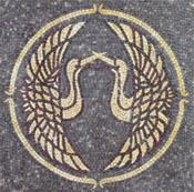 AN456 Artistic golden storks design on grey background mosaic