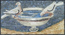 AN491 white birds drinking from water jar mosaic