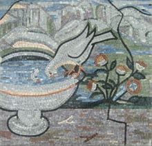AN637 Bird drinking from water fountain mosaic