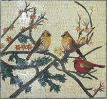 AN665 Birds on flower branches mosaic