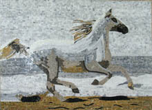 AN693 Beautiful galloping white horse mosaic