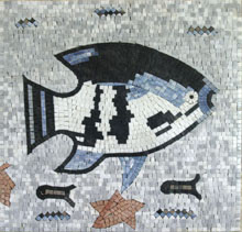 AN755 Blac white & blue fish mosaic