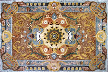 CR172 Golden & blue multi design mosaic carpet