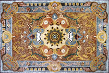 CR172 Golden & blue multi design mosaic carpet